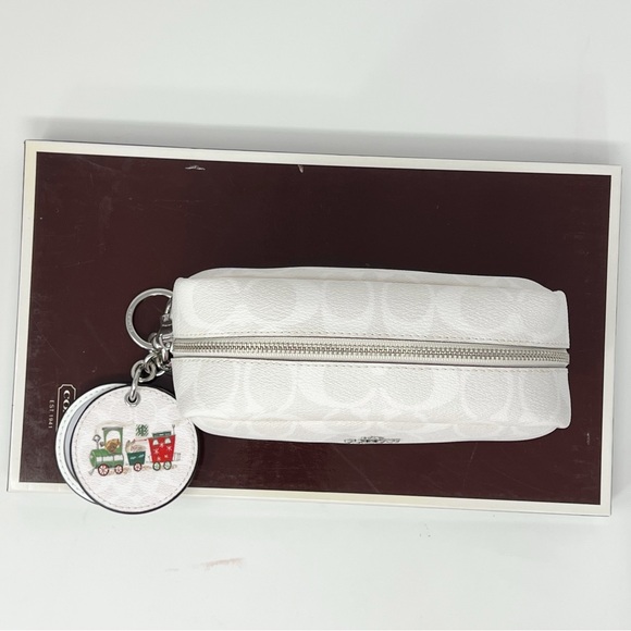 Coach small boxy cosmetic case mirror bag charm sign Christmas train - Picture 14 of 16